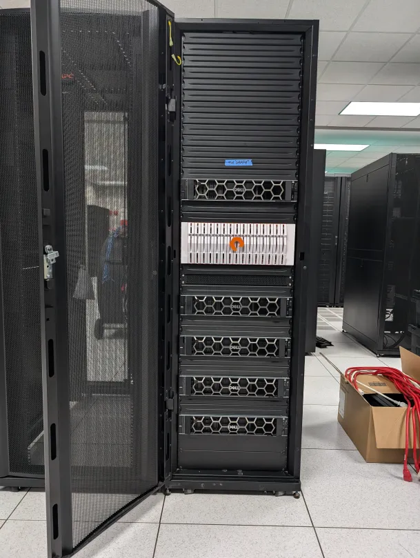 Image of Muscadine, MSU's student cluster, inside of the HPCC dataroom.